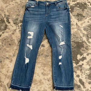 INC Distressed Jeans Frayed Hem Capri 12
